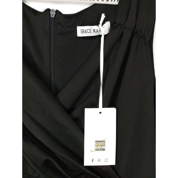 GRACE KARIN Womens Sz L Black Sleeveless Wrap V Neck A-line Cocktail Party Dress - Picture 3 of 4